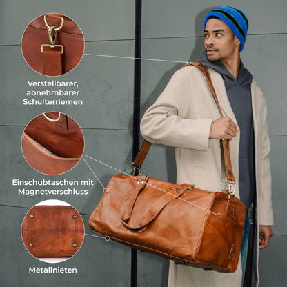BERLINER BAGS 'Oslo Weekender' leather travel bag (brown): 45 liters 