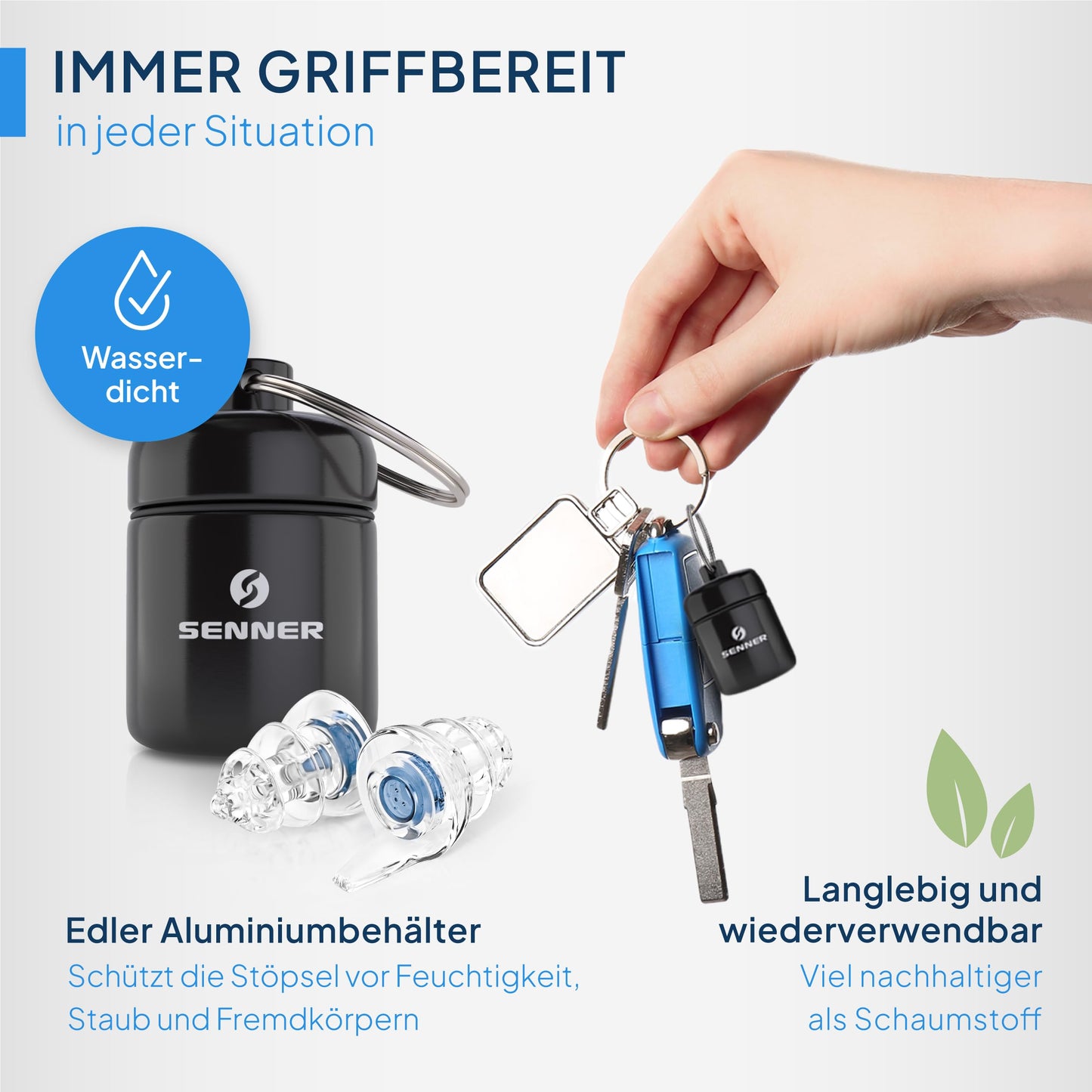 Senner® Earplugs for sleeping: Extra-soft with aluminum container for the earplugs (transparent)