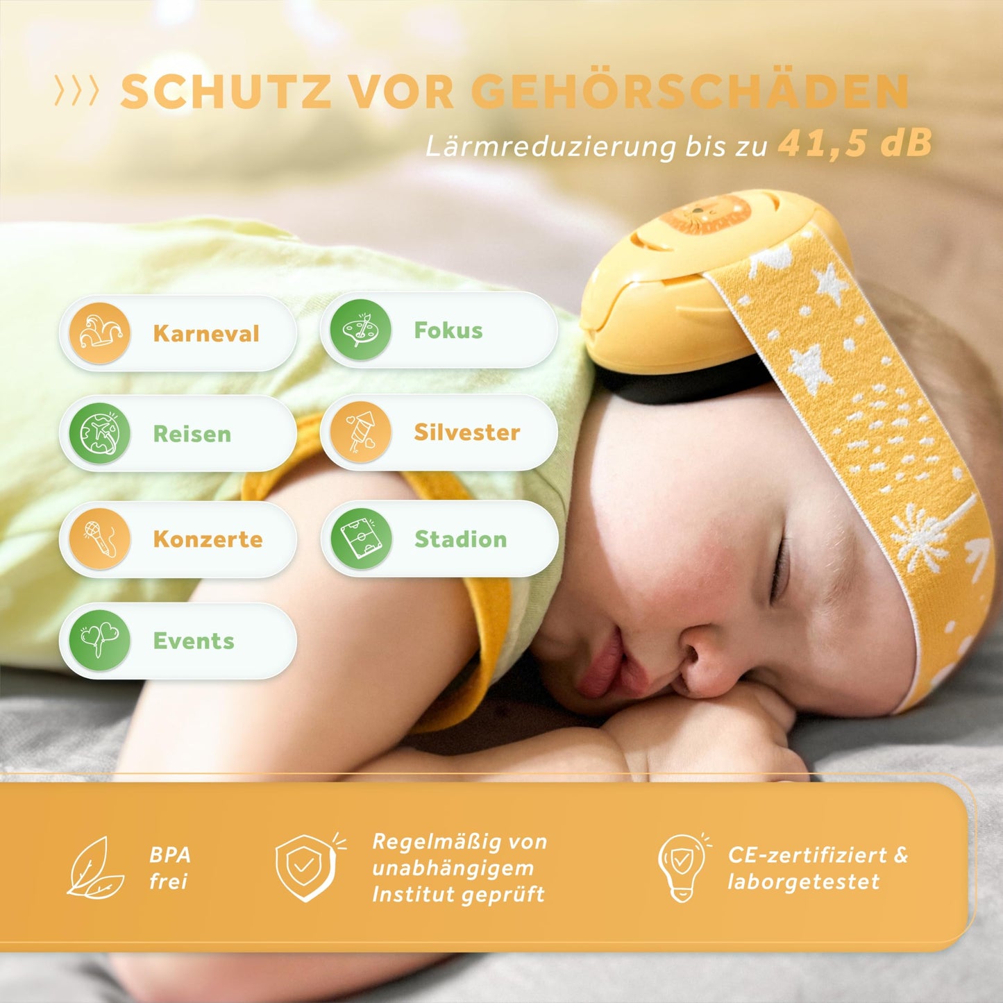 Schallwerk® Mini+ Ohrenschützer für Kleinkinder (Lion Yellow): Lärmschutz Kopfhörer für Baby, Kinder