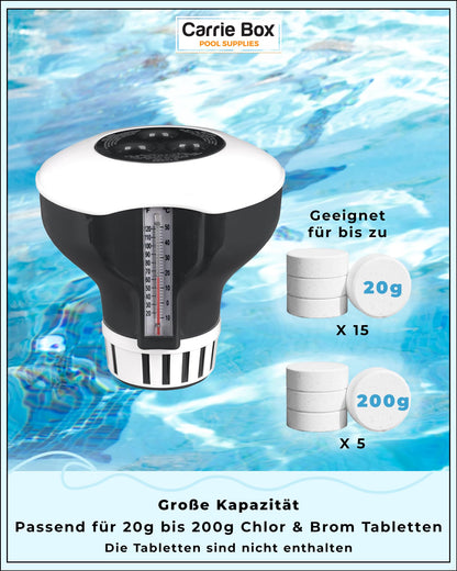 Carrie Box Dosierschwimmer inkl. Thermometer: Chlordosierer, Einstellbar, 20 bis 200g