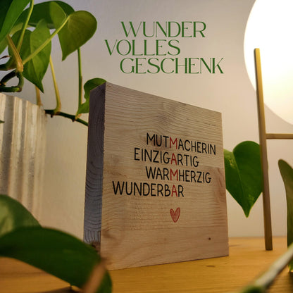 Muttertagsgeschenk 'Mutmacherin Holzbild' + Reagenzglas zum Hinstellen