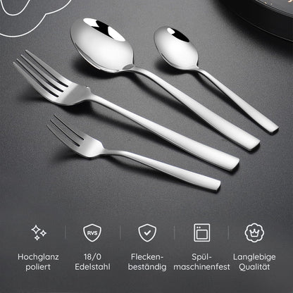 Deleca Edelstahl Besteckset für 12-Personen (72-teilig): Spülmaschinenfest, Silber-Tafelbesteck für Haus