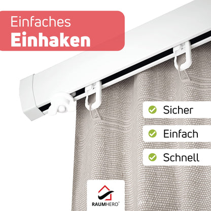 Raumhero Gardinen Rollengleiter (100 Haken & 6 Feststeller) -Weiß- Made in Germany