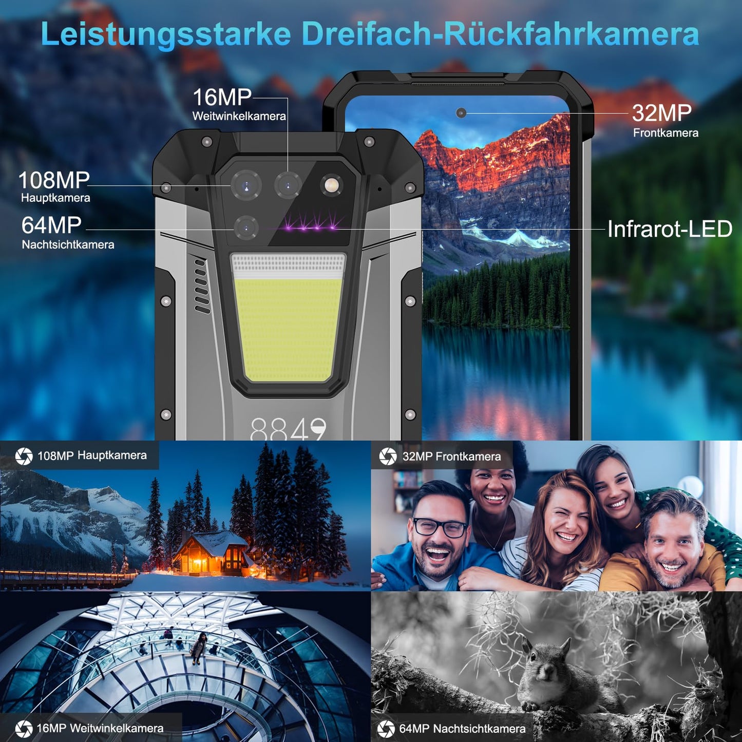 Tank 2 Outdoor Dual SIM Smartphone with Projector &amp; Night Vision (24GB RAM+512GB Storage, 15500mAh)