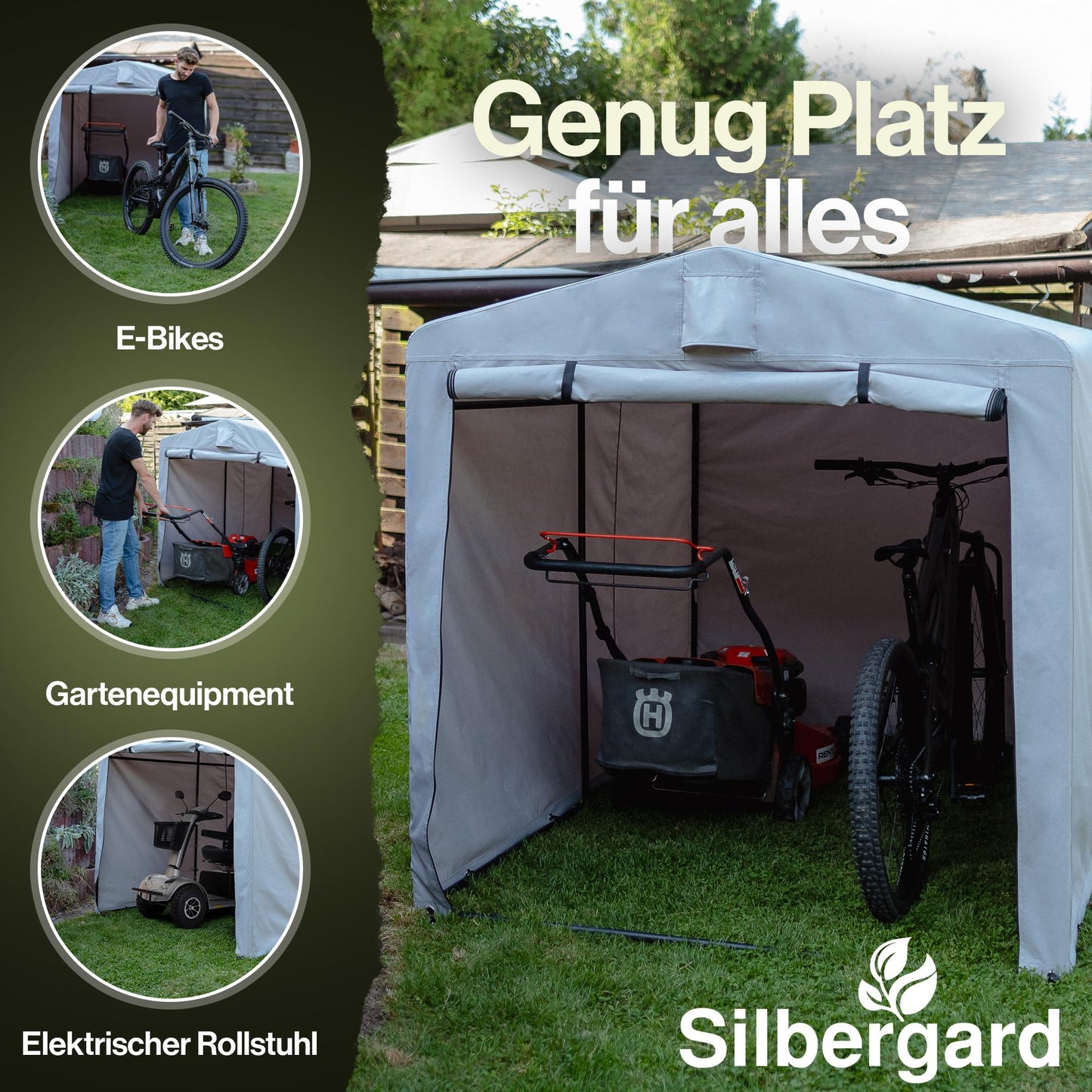 Silbergard Fahrradgarage mit extra Tiefe für E-Bikes: Wetterfest & Reißfest