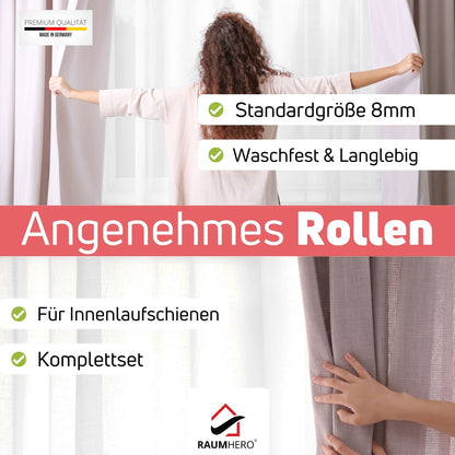 Raumhero Gardinen Rollengleiter (100 Haken & 6 Feststeller) -Weiß- Made in Germany