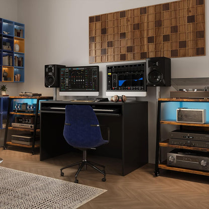 4-tier HiFi shelf with wheels, power strips &amp; LED lights for stereo systems, TV