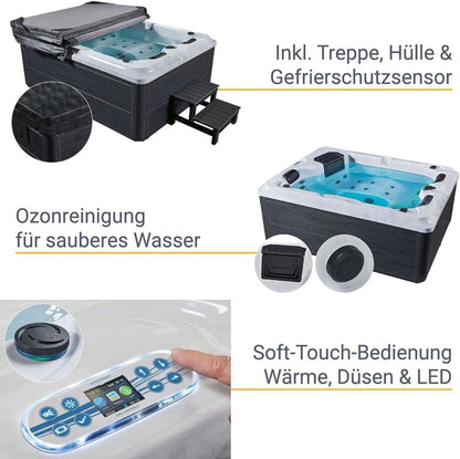 Outdoor-Whirlpool 'BERLIN' für 3 Personen inkl. Thermoabdeckung & LED: 31-Massagedüsen