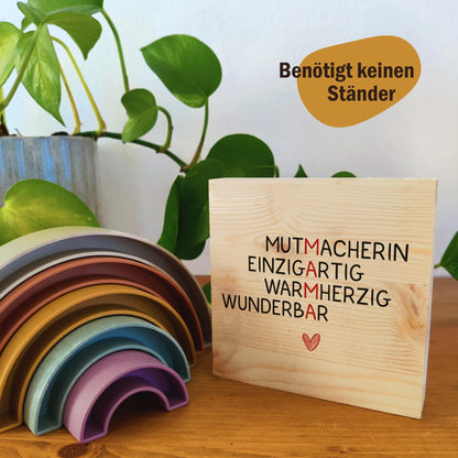 Muttertagsgeschenk 'Mutmacherin Holzbild' + Reagenzglas zum Hinstellen