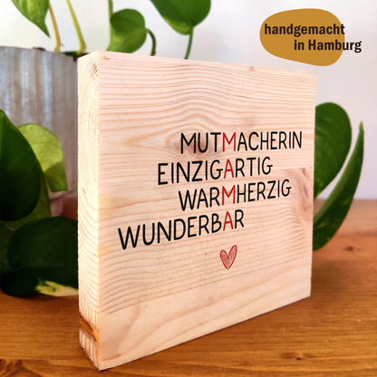 Muttertagsgeschenk 'Mutmacherin Holzbild' + Reagenzglas zum Hinstellen