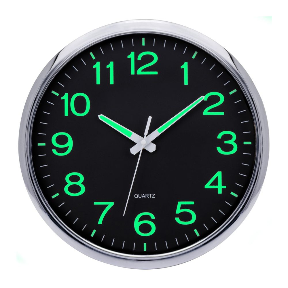 VINILITE Leuchtende Nachtlicht-Wanduhr (30cm) ohne Tickgeräusche: Batteriebetrieben für Wohnzimmer, Schlafzimmer, Büro