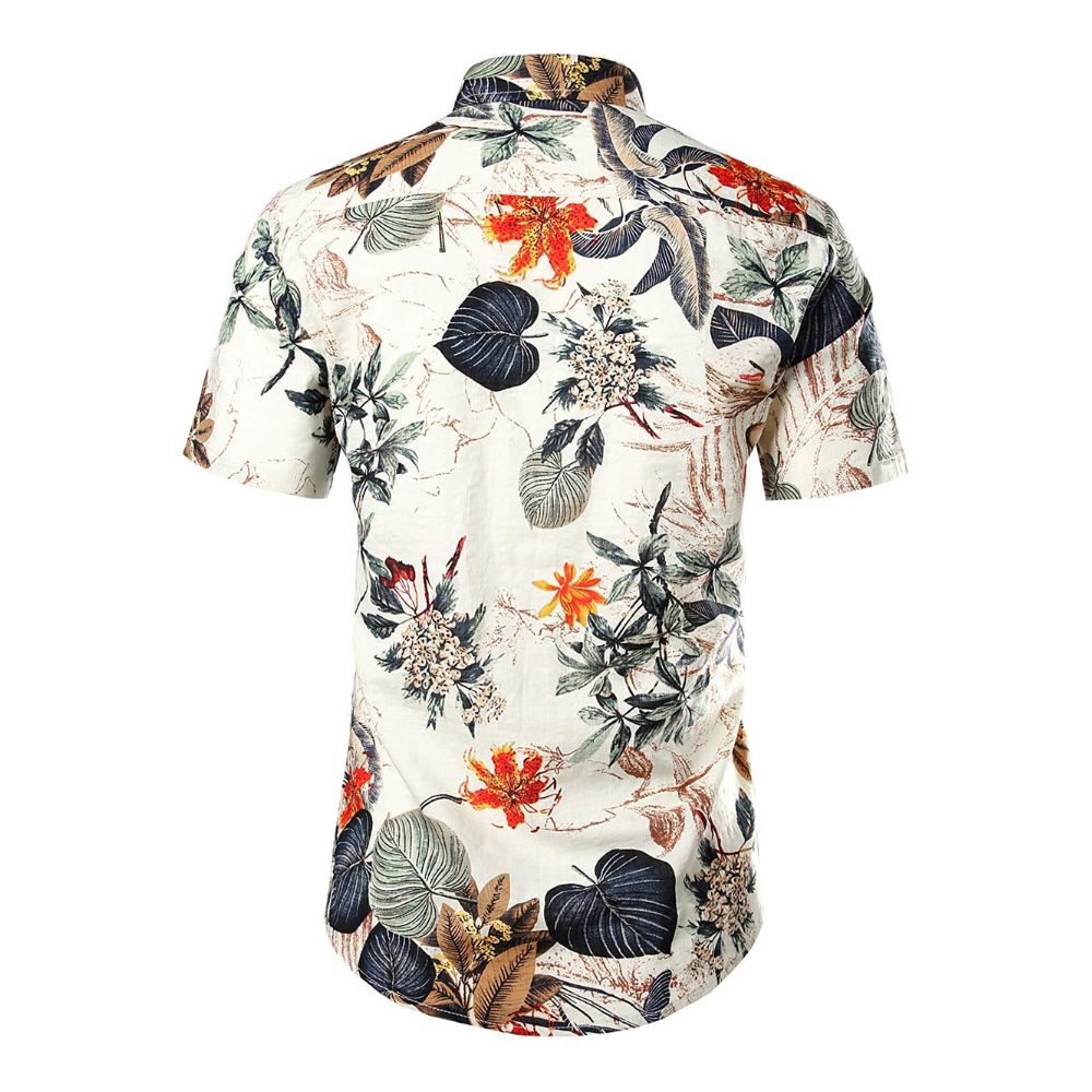 JOGAL short-sleeved Hawaiian shirt for men: floral pattern with stand-up collar