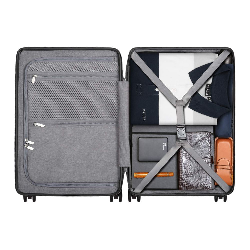 LEVEL8 hard-shell travel suitcase with USB &amp; front laptop compartment: TSA lock (black)