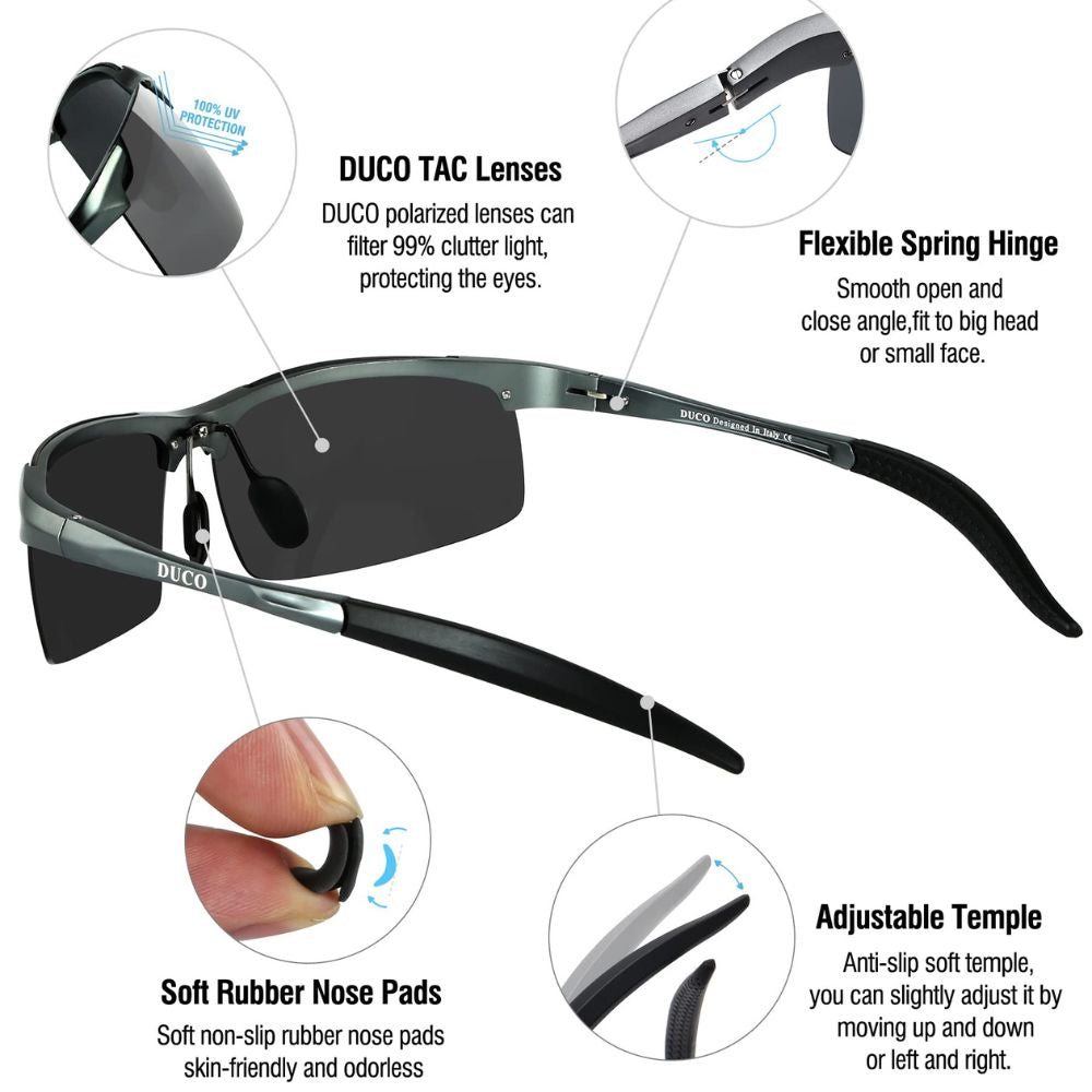 Duco '8177SDE-11' polarisierte Sonnenbrille für Herren: 100% UV400, Unzerbrechlich