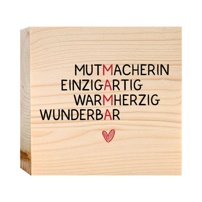 Muttertagsgeschenk 'Mutmacherin Holzbild' + Reagenzglas zum Hinstellen