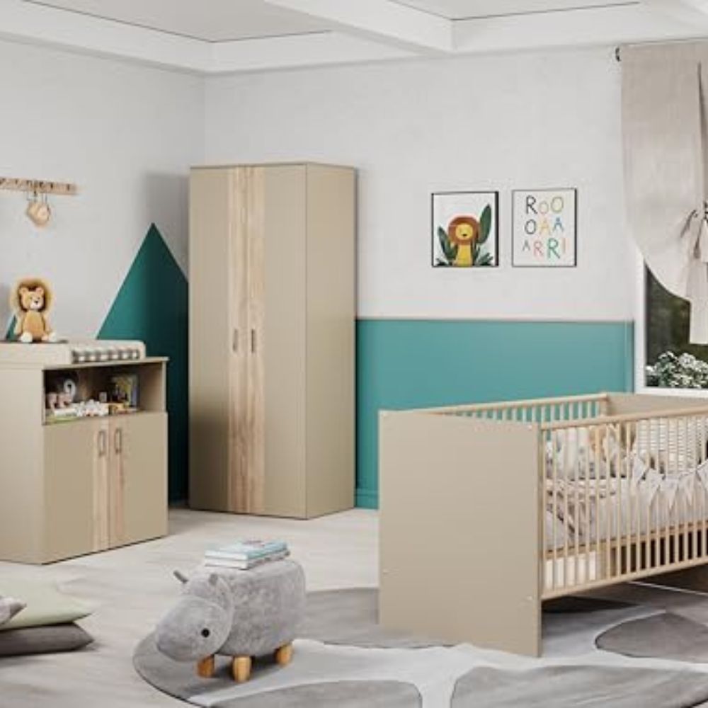 Babyzimmer-Set 'BERRY' mit 3-fach Lattenrost, Wickelkommode & Kleiderschrank