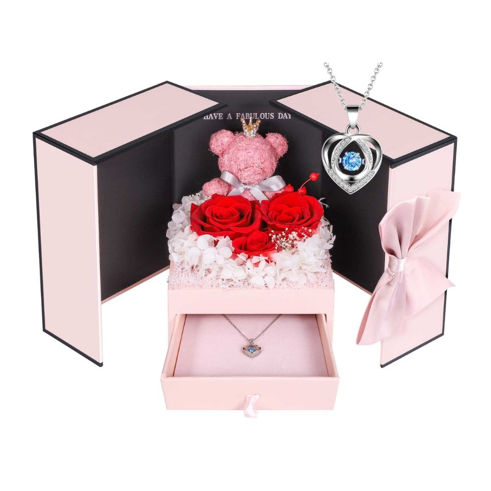 Ewige Rose mit Herz-Halskette für Damen aus Silber 925: inkl. Geschenkbox
