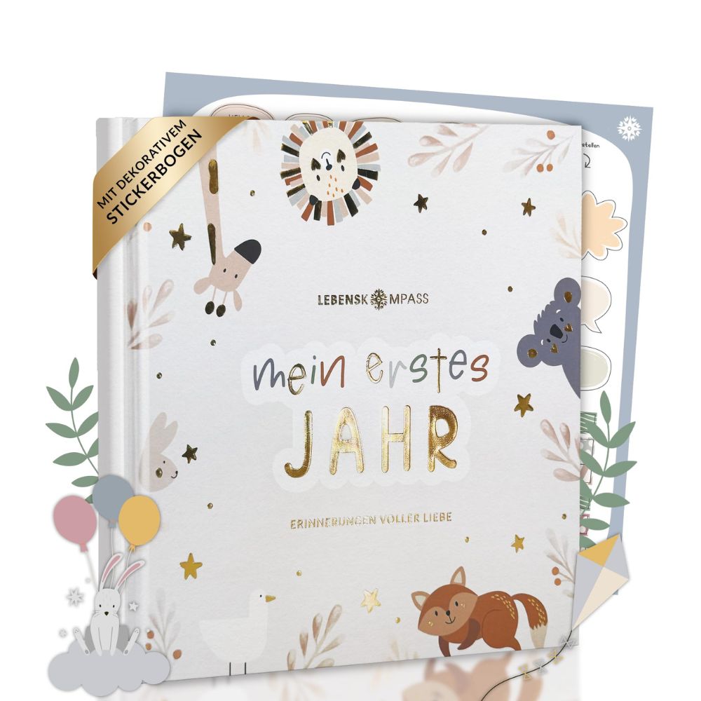 Babyalbum - Mein erstes Jahr "PURE" mit über 75 Stickern & Spruchkarte EXTRA