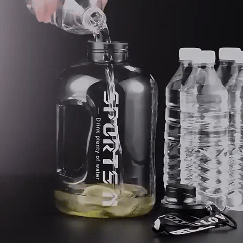 Große Sport-Wasserflasche mit Trageschlaufe für Fitness, Gym, Radfahren, Camping (Preview GIF)