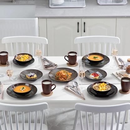 VANCASSO BUBBLE 48-piece Vintage Ceramic Dinnerware Set | Plates, Bowls & Cups in Brown