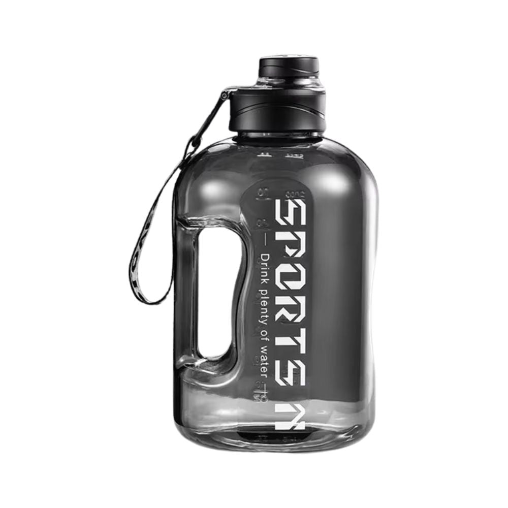 Große Sport-Wasserflasche mit Trageschlaufe für Fitness, Gym, Radfahren, Camping (Schwarz)