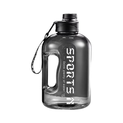 Große Sport-Wasserflasche mit Trageschlaufe für Fitness, Gym, Radfahren, Camping (Schwarz)